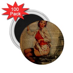  Vintage Newspaper Print Pin Up Girl Paris Eiffel Tower Funny Vintage Retro Nurse  2 25  Button Magnet (100 Pack)