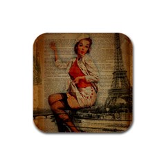  Vintage Newspaper Print Pin Up Girl Paris Eiffel Tower Funny Vintage Retro Nurse  Drink Coasters 4 Pack (square) by chicelegantboutique