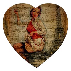  Vintage Newspaper Print Pin Up Girl Paris Eiffel Tower Funny Vintage Retro Nurse  Jigsaw Puzzle (heart) by chicelegantboutique