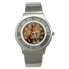  Vintage Newspaper Print Pin Up Girl Paris Eiffel Tower Funny Vintage Retro Nurse  Stainless Steel Watch (unisex)