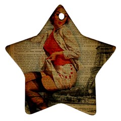  Vintage Newspaper Print Pin Up Girl Paris Eiffel Tower Funny Vintage Retro Nurse  Star Ornament (two Sides)