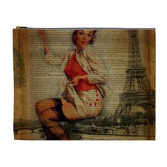  Vintage Newspaper Print Pin Up Girl Paris Eiffel Tower Funny Vintage Retro Nurse  Cosmetic Bag (xl) by chicelegantboutique