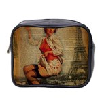  Vintage Newspaper Print Pin Up Girl Paris Eiffel Tower Funny Vintage Retro Nurse  Mini Travel Toiletry Bag (Two Sides) Front