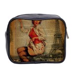  Vintage Newspaper Print Pin Up Girl Paris Eiffel Tower Funny Vintage Retro Nurse  Mini Travel Toiletry Bag (Two Sides) Back