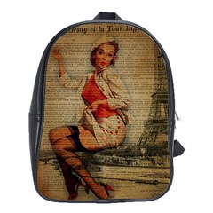  Vintage Newspaper Print Pin Up Girl Paris Eiffel Tower Funny Vintage Retro Nurse  School Bag (xl)