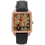  Vintage Newspaper Print Pin Up Girl Paris Eiffel Tower Funny Vintage Retro Nurse  Rose Gold Leather Watch  Front