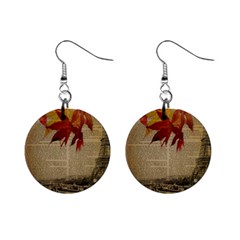 Elegant Fall Autumn Leaves Vintage Paris Eiffel Tower Landscape Mini Button Earrings by chicelegantboutique