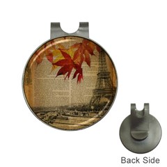 Elegant Fall Autumn Leaves Vintage Paris Eiffel Tower Landscape Hat Clip With Golf Ball Marker