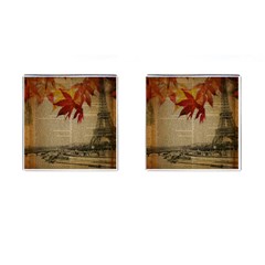 Elegant Fall Autumn Leaves Vintage Paris Eiffel Tower Landscape Cufflinks (square) by chicelegantboutique