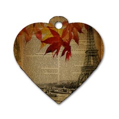 Elegant Fall Autumn Leaves Vintage Paris Eiffel Tower Landscape Dog Tag Heart (one Sided)  by chicelegantboutique