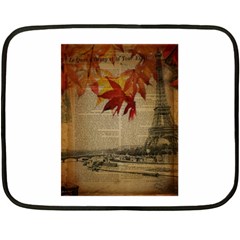 Elegant Fall Autumn Leaves Vintage Paris Eiffel Tower Landscape Mini Fleece Blanket (two Sided)