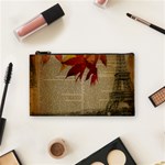 Elegant Fall Autumn Leaves Vintage Paris Eiffel Tower Landscape Cosmetic Bag (Small) Front