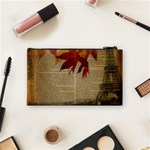 Elegant Fall Autumn Leaves Vintage Paris Eiffel Tower Landscape Cosmetic Bag (Small) Back