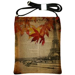 Elegant Fall Autumn Leaves Vintage Paris Eiffel Tower Landscape Shoulder Sling Bag by chicelegantboutique