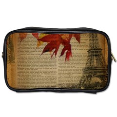 Elegant Fall Autumn Leaves Vintage Paris Eiffel Tower Landscape Travel Toiletry Bag (one Side) by chicelegantboutique