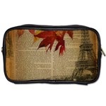 Elegant Fall Autumn Leaves Vintage Paris Eiffel Tower Landscape Travel Toiletry Bag (Two Sides) Front