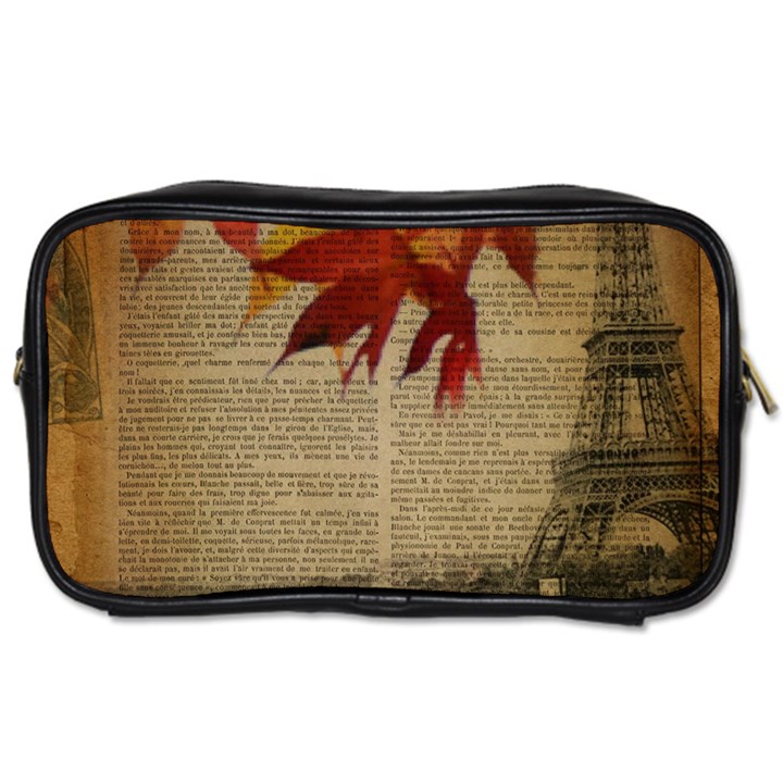 Elegant Fall Autumn Leaves Vintage Paris Eiffel Tower Landscape Travel Toiletry Bag (Two Sides)