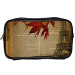 Elegant Fall Autumn Leaves Vintage Paris Eiffel Tower Landscape Travel Toiletry Bag (Two Sides) Back