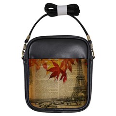 Elegant Fall Autumn Leaves Vintage Paris Eiffel Tower Landscape Girl s Sling Bag