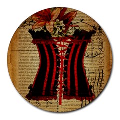 Black Red Corset Vintage Lily Floral Shabby Chic French Art 8  Mouse Pad (round) by chicelegantboutique