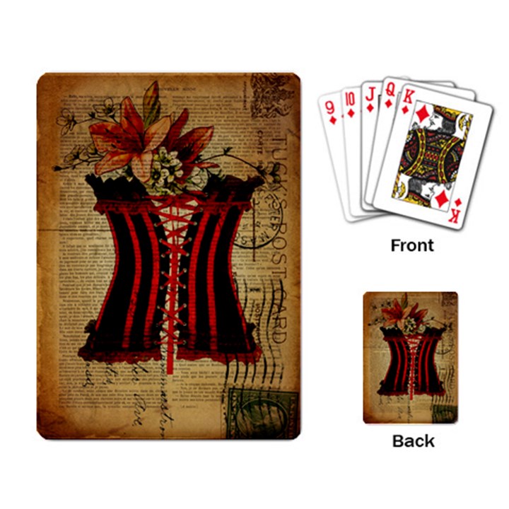 Black Red Corset Vintage Lily Floral Shabby Chic French Art Playing Cards Single Design