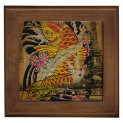 Funky Japanese Tattoo Koi Fish Graphic Art Framed Ceramic Tile by chicelegantboutique