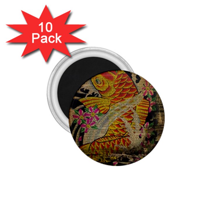 Funky Japanese Tattoo Koi Fish Graphic Art 1.75  Button Magnet (10 pack)