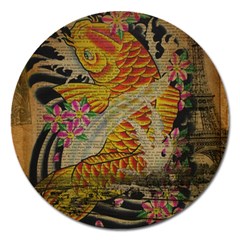 Funky Japanese Tattoo Koi Fish Graphic Art Magnet 5  (Round)