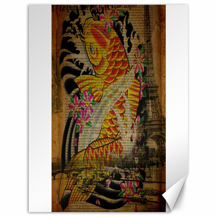 Funky Japanese Tattoo Koi Fish Graphic Art Canvas 18  x 24  (Unframed)