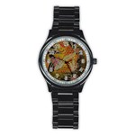 Funky Japanese Tattoo Koi Fish Graphic Art Sport Metal Watch (Black) Front