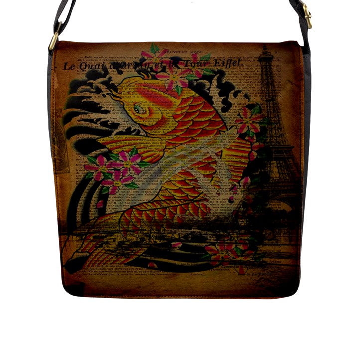 Funky Japanese Tattoo Koi Fish Graphic Art Flap Closure Messenger Bag (Large)