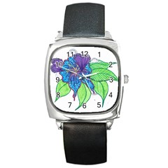 Flower Design Square Leather Watch by JacklyneMae