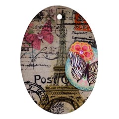 Floral Scripts Butterfly Eiffel Tower Vintage Paris Fashion Oval Ornament by chicelegantboutique