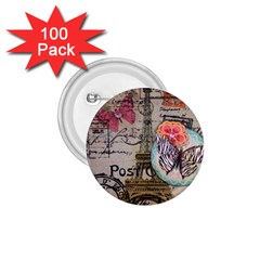 Floral Scripts Butterfly Eiffel Tower Vintage Paris Fashion 1 75  Button (100 Pack) by chicelegantboutique