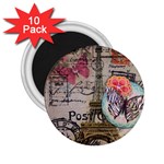 Floral Scripts Butterfly Eiffel Tower Vintage Paris Fashion 2.25  Button Magnet (10 pack) Front