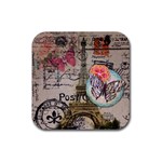 Floral Scripts Butterfly Eiffel Tower Vintage Paris Fashion Drink Coaster (Square) Front