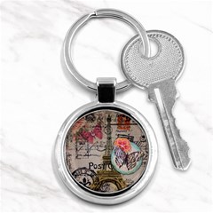 Floral Scripts Butterfly Eiffel Tower Vintage Paris Fashion Key Chain (round) by chicelegantboutique