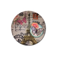 Floral Scripts Butterfly Eiffel Tower Vintage Paris Fashion Magnet 3  (round) by chicelegantboutique