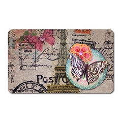 Floral Scripts Butterfly Eiffel Tower Vintage Paris Fashion Magnet (rectangular) by chicelegantboutique