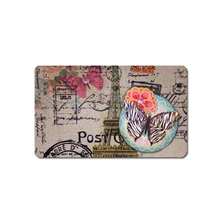 Floral Scripts Butterfly Eiffel Tower Vintage Paris Fashion Magnet (Name Card)