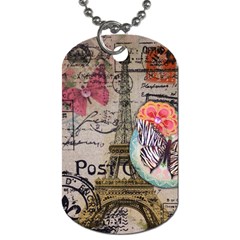 Floral Scripts Butterfly Eiffel Tower Vintage Paris Fashion Dog Tag (one Sided) by chicelegantboutique