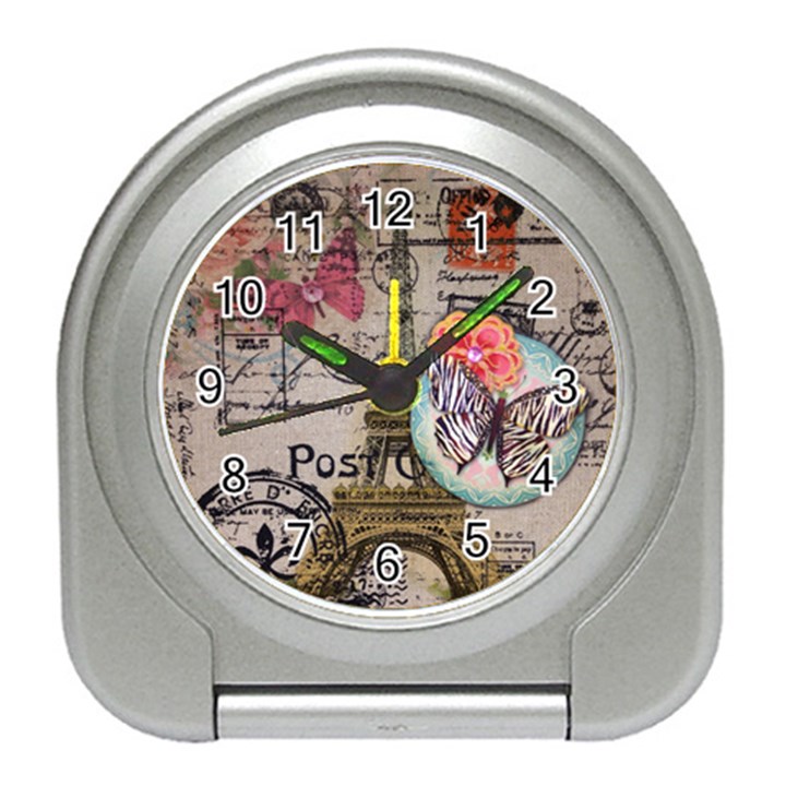 Floral Scripts Butterfly Eiffel Tower Vintage Paris Fashion Desk Alarm Clock