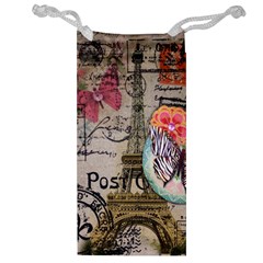 Floral Scripts Butterfly Eiffel Tower Vintage Paris Fashion Jewelry Bag by chicelegantboutique