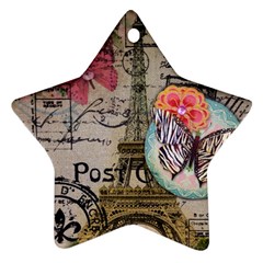 Floral Scripts Butterfly Eiffel Tower Vintage Paris Fashion Star Ornament (two Sides) by chicelegantboutique