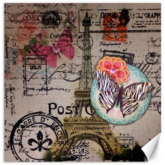 Floral Scripts Butterfly Eiffel Tower Vintage Paris Fashion Canvas 12  X 12  (unframed) by chicelegantboutique