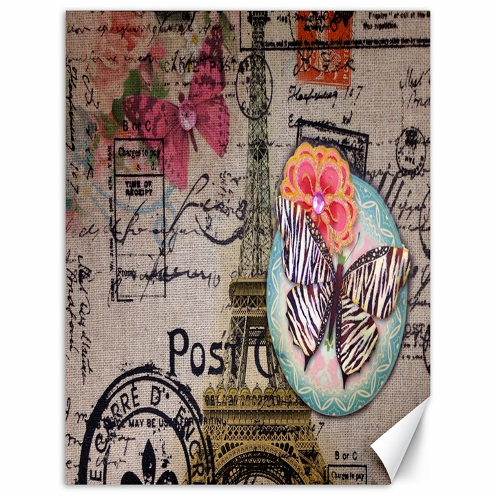 Floral Scripts Butterfly Eiffel Tower Vintage Paris Fashion Canvas 12  x 16  (Unframed)