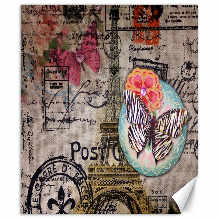 Floral Scripts Butterfly Eiffel Tower Vintage Paris Fashion Canvas 20  x 24  (Unframed)