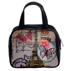 Floral Scripts Butterfly Eiffel Tower Vintage Paris Fashion Classic Handbag (two Sides) by chicelegantboutique