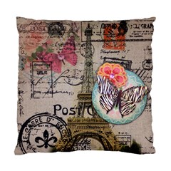 Floral Scripts Butterfly Eiffel Tower Vintage Paris Fashion Cushion Case (single Sided)  by chicelegantboutique