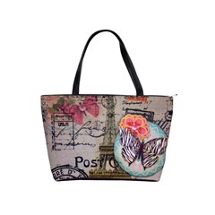 Floral Scripts Butterfly Eiffel Tower Vintage Paris Fashion Large Shoulder Bag by chicelegantboutique